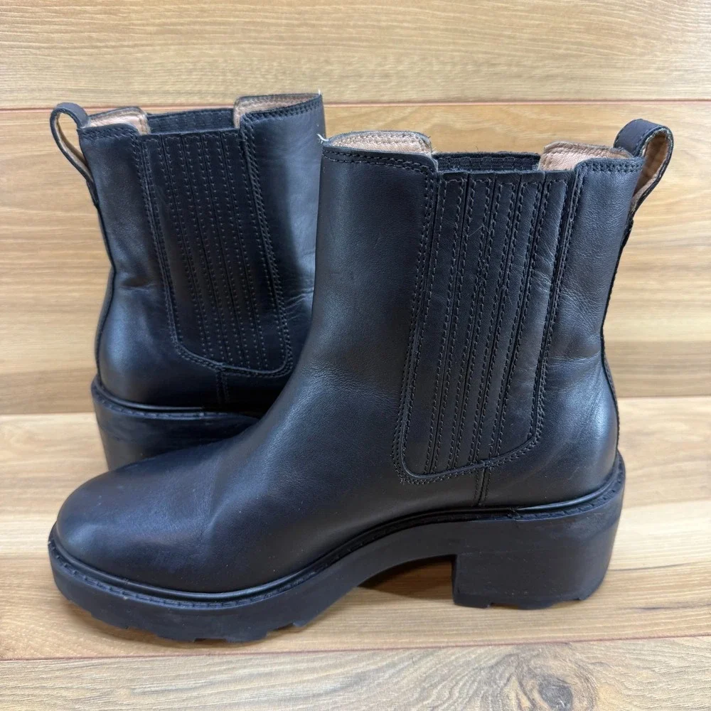 Madewell Gwenda Platform Chelsea Boots Womens 9 Black Leather Chunky Lug Sole